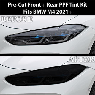 Fits BMW M4 2021 - 2025 Full Headlight Taillight Precut Smoked PPF Tint Kit Film Overlay - Bogar Tech Designs