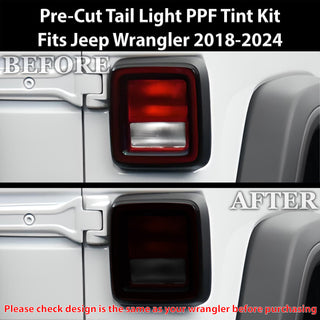 Full Headlight Taillight Precut Smoked PPF Tint Kit Film Overlay Cover Fits Jeep Wrangler 4 Door 2018-2024
