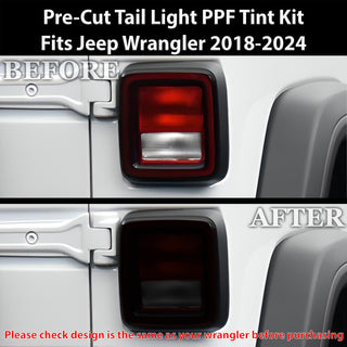 Full Headlight Taillight Precut Smoked PPF Tint Kit Film Overlay Fits Jeep Wrangler 4 Door 2018 - 2025 - Bogar Tech Designs