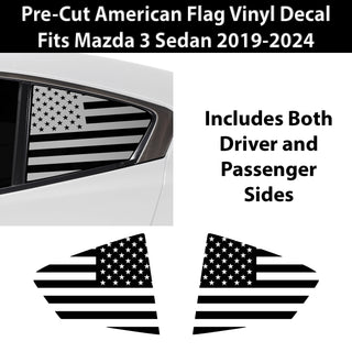 Quarter Window American Flag Vinyl Decal Stickers Fits Mazda 3 Sedan 2019 - 2025 - Bogar Tech Designs