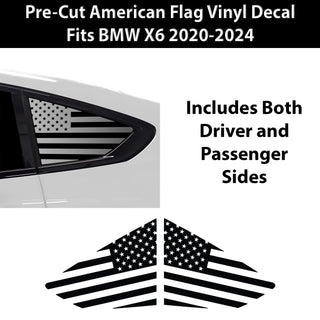Fits BMW X6 2019 - 2025Quarter Window American Flag Vinyl Decal Stickers - Bogar Tech Designs