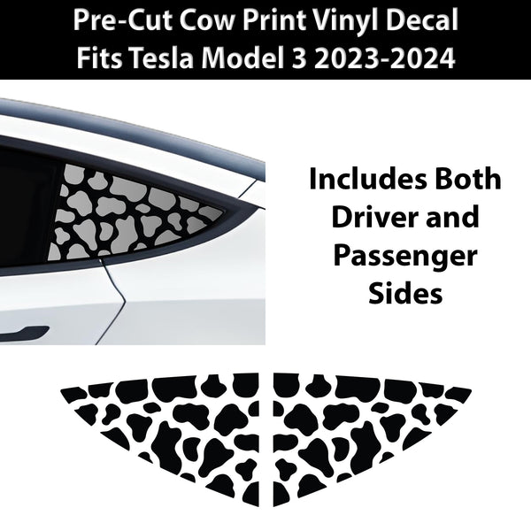 Animal Leopard Cheetah Cow Floral Flowers Quarter Window Vinyl Decal Stickers Fits Tesla Model 3 2023 - 2024 - Bogar Tech Designs