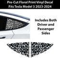Animal Leopard Cheetah Cow Floral Flowers Quarter Window Vinyl Decal Stickers Fits Tesla Model 3 2023 - 2024 - Bogar Tech Designs