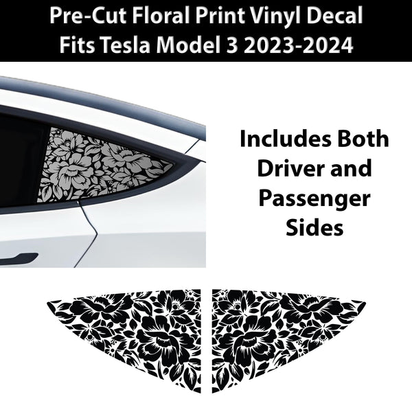 Animal Leopard Cheetah Cow Floral Flowers Quarter Window Vinyl Decal Stickers Fits Tesla Model 3 2023 - 2024 - Bogar Tech Designs