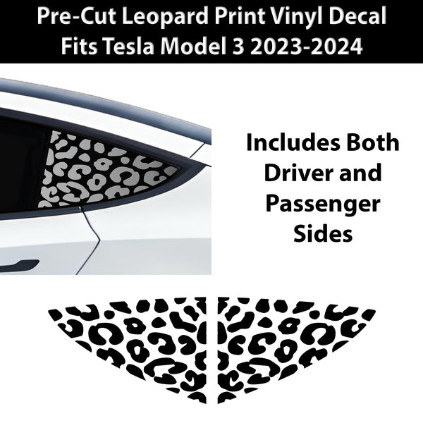Animal Leopard Cheetah Cow Floral Flowers Quarter Window Vinyl Decal Stickers Fits Tesla Model 3 2023 - 2024 - Bogar Tech Designs