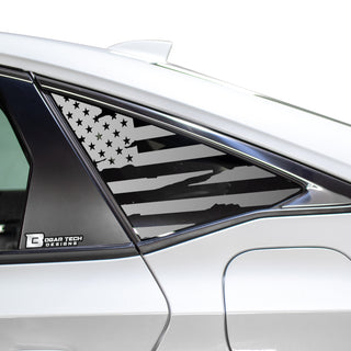 Buy distressed-black American Flag Rear Side Quarter Window Precut Decals Fits Honda Civic Sedan 2022 2023 2024