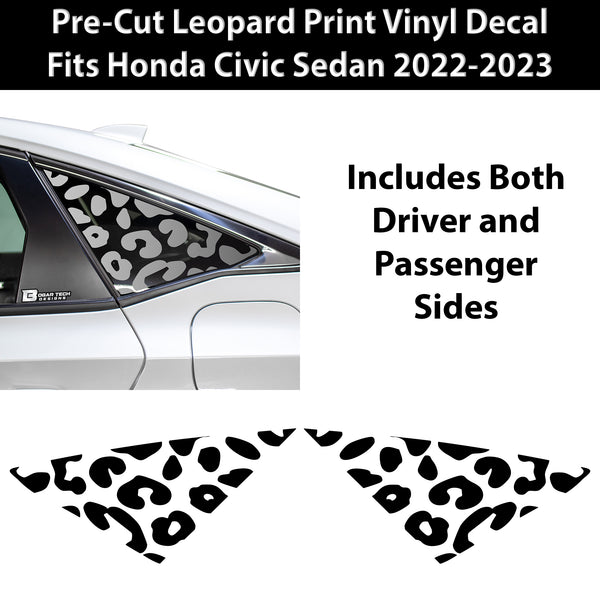 Precut Animal Cow & Leopard Vinyl Print Decals Rear Quarter Window Fits Honda Civic Sedan 2022 2023 2024 - Bogar Tech Designs