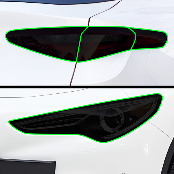 Alfa Romeo Stelvio 2018–2026 Dark Smoke Headlight & Taillight Tint Kit – Precut Vinyl Lens Overlays