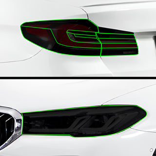 Fits BMW 5 Series 2021 - 2023 Full Headlight Taillight Precut Smoked PPF Tint Kit Film Overlay - Bogar Tech Designs