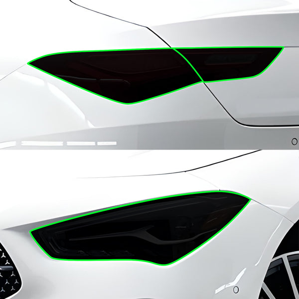 Mercedes Benz CLA Class 2020–2026 Dark Smoke Headlight & Taillight Tint Kit – Precut Vinyl Lens Overlays