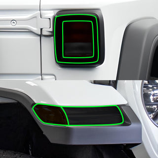 Full Headlight Taillight Precut Smoked PPF Tint Kit Film Overlay Fits Jeep Wrangler 4 Door 2018 - 2025 - Bogar Tech Designs