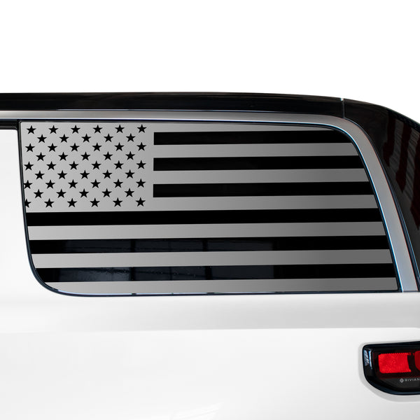 American Flag Quarter Window Decal for Rivian R1S 2022-2026 β Precut Matte Black Vinyl