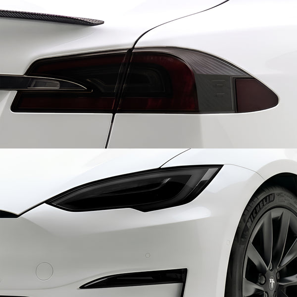 Tesla Model S 2017β2026 Dark Smoke Headlight & Taillight Tint Kit β Precut Vinyl Lens Overlays