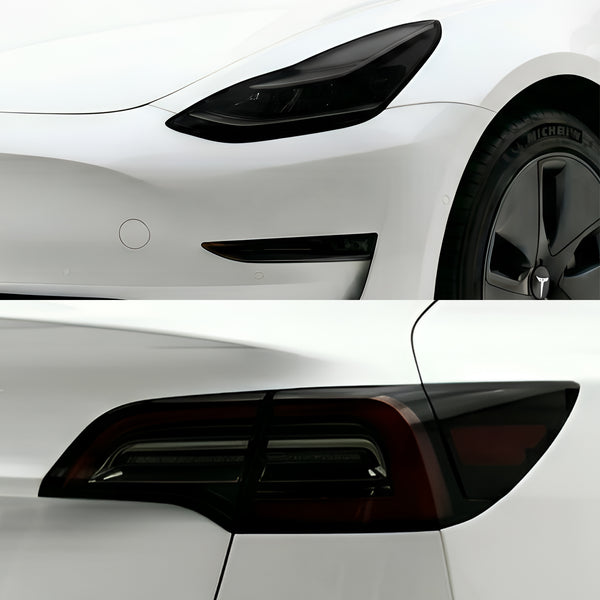 Tesla Model 3 2017β2023 Dark Smoke Headlight & Taillight Tint Kit β Precut Vinyl Lens Overlays