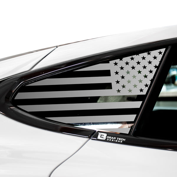 American Flag Quarter Window Decal for Tesla Model S 2016β2026 β Precut Matte Black Vinyl