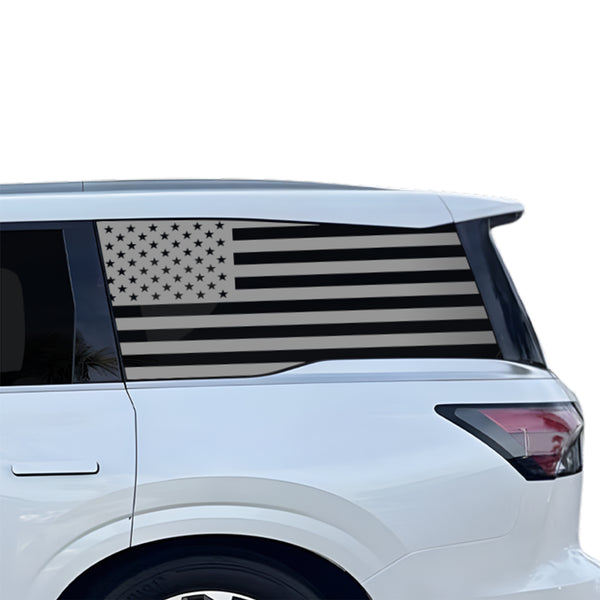 American Flag Quarter Window Decal for Infiniti QX80 2025-2027 – Precut Matte Black Vinyl