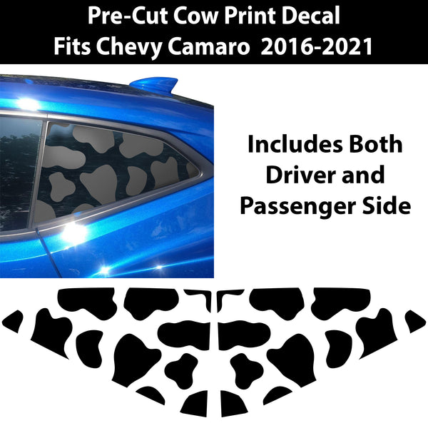 Precut Quarter Window Animal Cow Print Vinyl Sticker Decal Fits Camaro 2016 - 2022 - Bogar Tech Designs