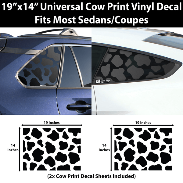 Universal Fit Animal Cow Leopard Cheetah Print Third Quarter Window Decal Stickers Compatible with Most Sedans and Coupes - Bogar Tech Designs