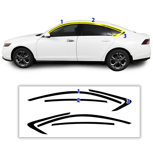Honda Accord Sedan 2023-2026 Window Trim Blackout Chrome Delete Kit – Precut Gloss Black Vinyl Overlays