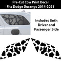 Precut Cow Print Rear Side Quarter Window Fuel Door Decal Stickers Fits Dodge Durango 2014 - 2023 - Bogar Tech Designs