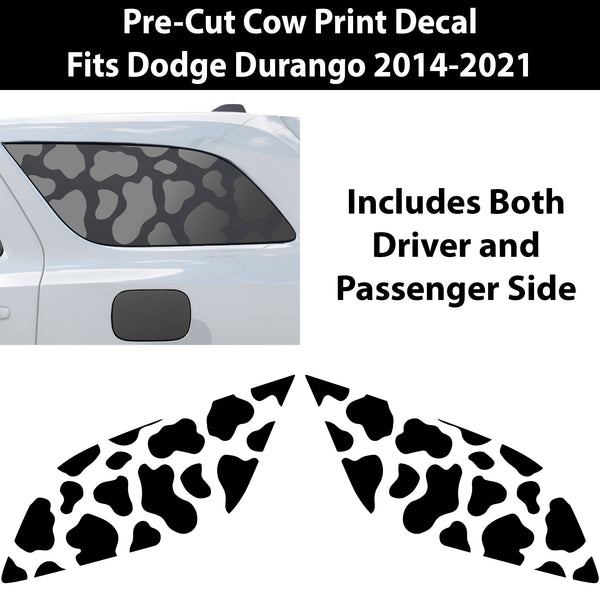 Precut Cow Print Rear Side Quarter Window Fuel Door Decal Stickers Fits Dodge Durango 2014 - 2023 - Bogar Tech Designs