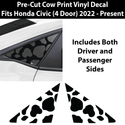 Precut Animal Cow & Leopard Vinyl Print Decals Rear Quarter Window Fits Honda Civic Hatchback 2022 2023 2024 - Bogar Tech Designs