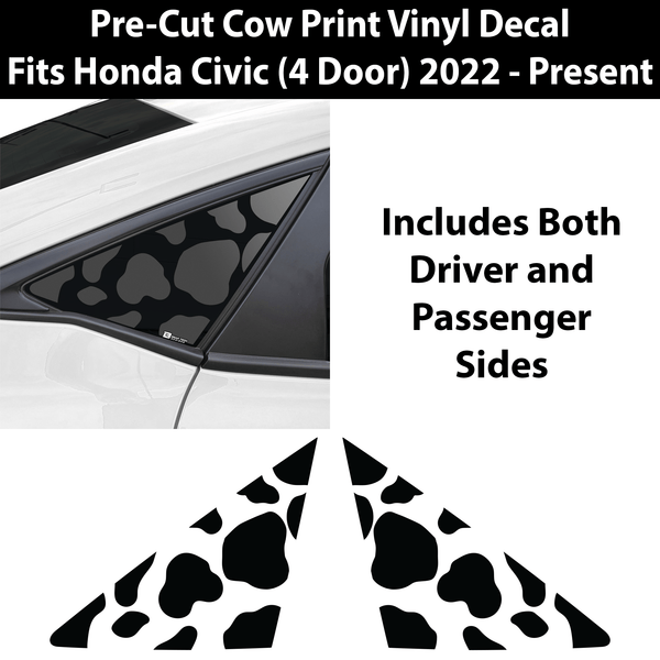 Precut Animal Cow & Leopard Vinyl Print Decals Rear Quarter Window Fits Honda Civic Hatchback 2022 2023 2024 - Bogar Tech Designs