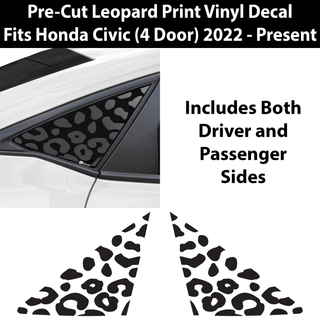 Precut Animal Cow & Leopard Vinyl Print Decals Rear Quarter Window Fits Honda Civic Hatchback 2022 2023 2024 - Bogar Tech Designs