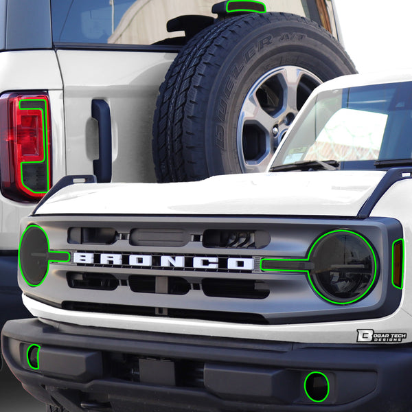 Ford Bronco 2021β2026 Dark Smoke Headlight & Taillight Tint Kit β Precut Vinyl Lens Overlays
