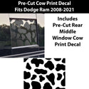 Rear Middle Window Cow Print Vinyl Decal Fits Dodge Ram 2009 - 2023 - Bogar Tech Designs