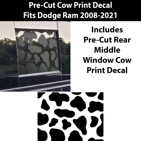 Rear Middle Window Cow Print Vinyl Decal Fits Dodge Ram 2009 - 2023 - Bogar Tech Designs