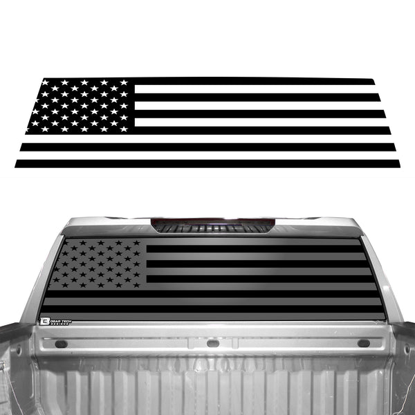 American Flag Rear Window Decal for Chevy Silverado GMC Sierra 2019-2026 β Precut Matte Black Vinyl