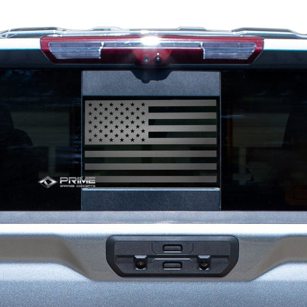 American Flag Window Decal for Chevy Silverado and GMC Sierra 2019-2026 β Precut Matte Black Vinyl
