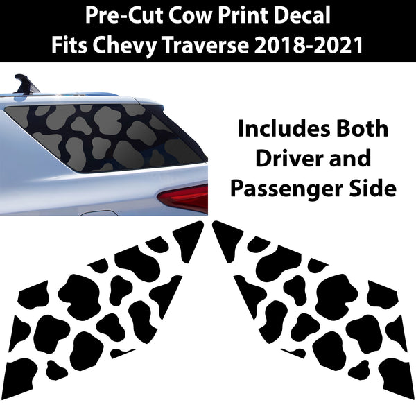 Precut Cow Print Rear Side Quarter Window Decal Stickers Fits Chevy Traverse 2018 - 2023 - Bogar Tech Designs