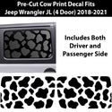 Precut Cow Print Rear Side Quarter Window Decal Stickers Fits The 4 Door Jeep Wrangler JLU 2018 - 2024 - Bogar Tech Designs