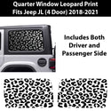Precut Leopard Cheetah Rear Side Quarter Window Decal Sticker Fits The 4 Door Jeep Wrangler JLU 2018 - 2024 - Bogar Tech Designs