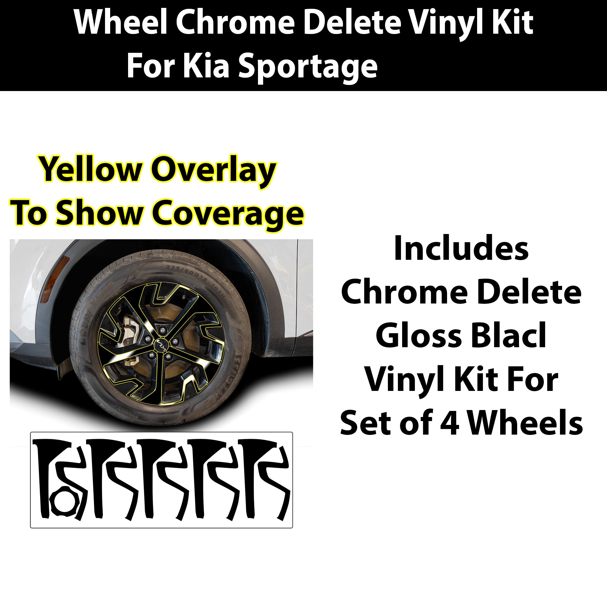 Vinyl Chrome Delete Wheel Sides Front Trim Blackout Decal Stickers Overlay Film Fits Kia Sportage 2023 - 2025 - Bogar Tech Designs