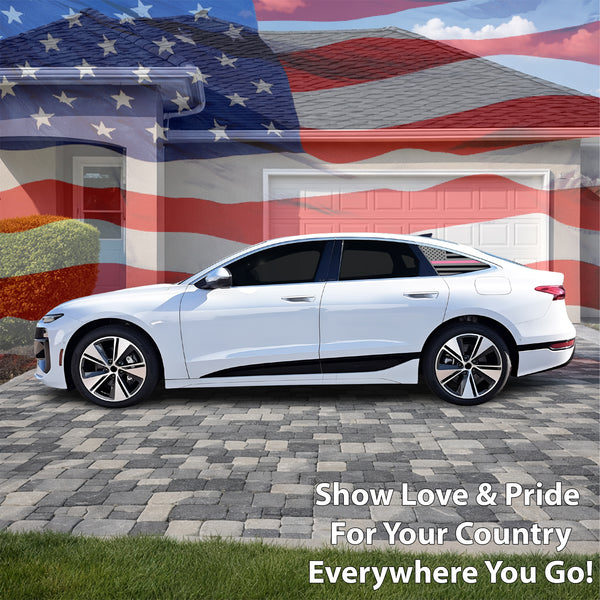 American Flag Quarter Window Decal for Audi A6 S6 e-tron 2025-2027 – Precut Matte Black Vinyl