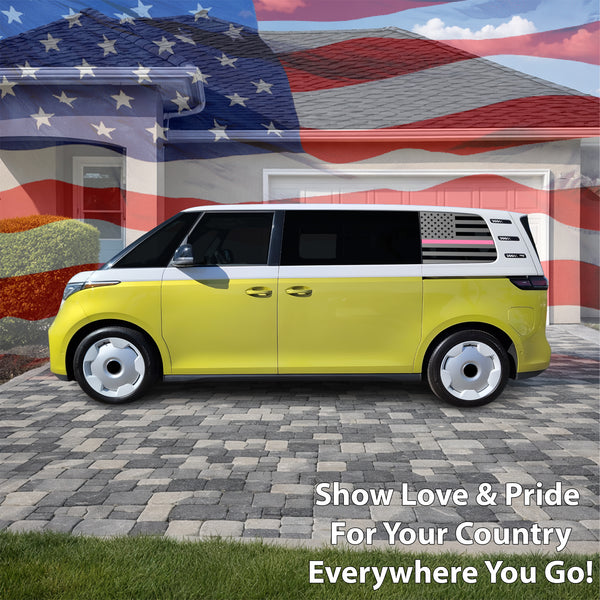 American Flag Quarter Window Decal for Volkswagen ID. Buzz 2025 – Precut Matte Black Vinyl