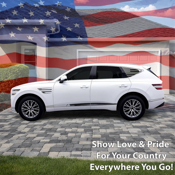 American Flag Quarter Window Decal for Genesis GV80 SUV 2021-2026 – Precut Matte Black Vinyl