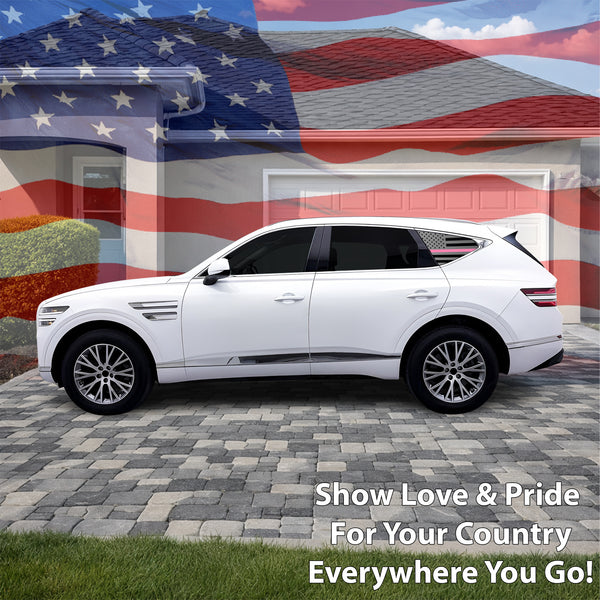 American Flag Quarter Window Decal for Genesis GV80 SUV 2021-2026 – Precut Matte Black Vinyl