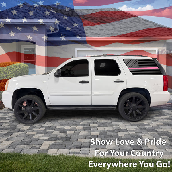 Fits GMC Yukon 2007-2014 Quarter Window American Flag Vinyl Decal Stickers - Matte Black