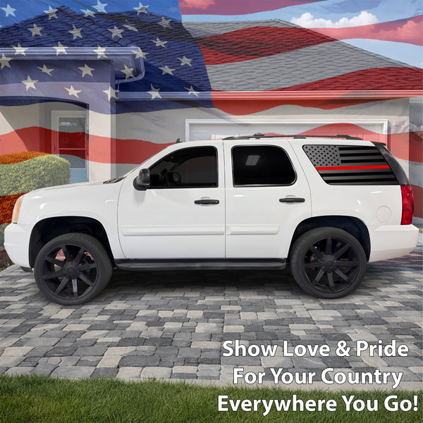 Fits GMC Yukon 2007-2014 Quarter Window American Flag Vinyl Decal Stickers - Matte Black