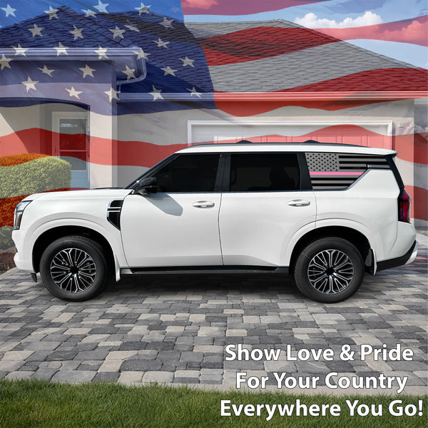 American Flag Quarter Window Decal for Nissan Armada 2025-2026 – Precut Matte Black Vinyl