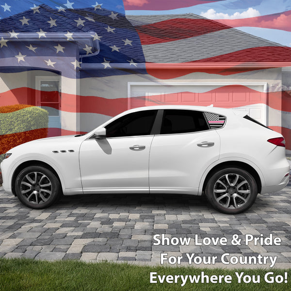 Fits Maserati Levante 2017-2024 Quarter Window American Flag Vinyl Decal Stickers - Matte Black