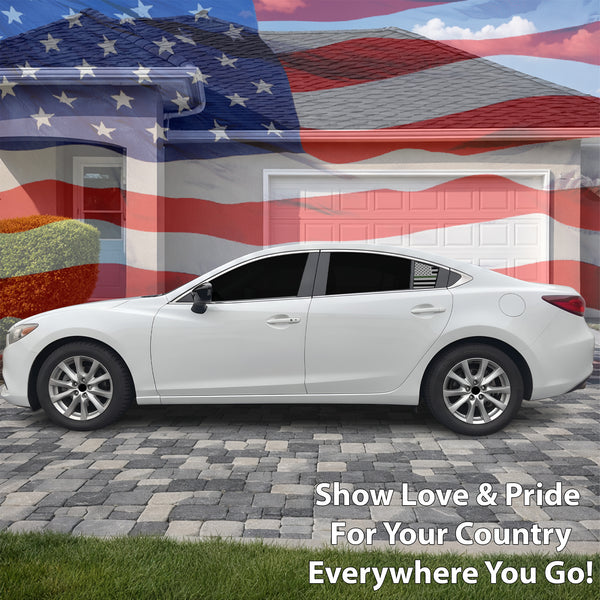 Fits Mazda Mazda6 2014-2021 Quarter Window American Flag Vinyl Decal Stickers - Matte Black