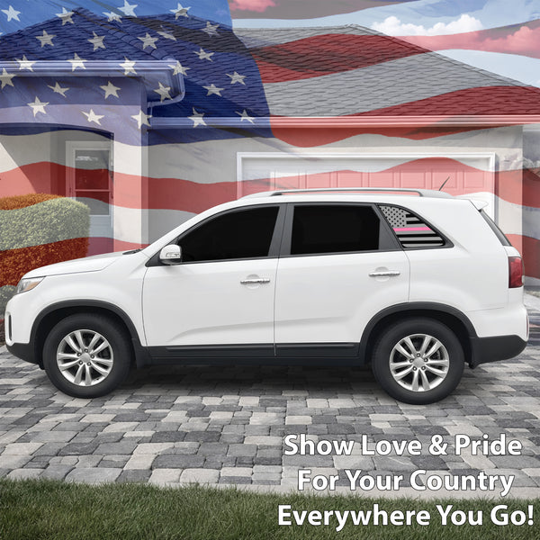Fits Kia Sorento 2011-2015 Quarter Window American Flag Vinyl Decal Stickers - Matte Black
