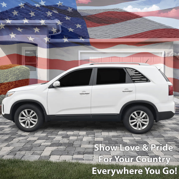 Fits Kia Sorento 2011-2015 Quarter Window American Flag Vinyl Decal Stickers - Matte Black