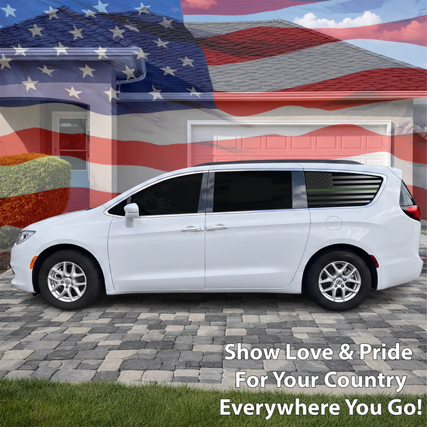 American Flag Quarter Window Decal for Chrysler Pacifica 2017-2026 – Precut Matte Black Vinyl
