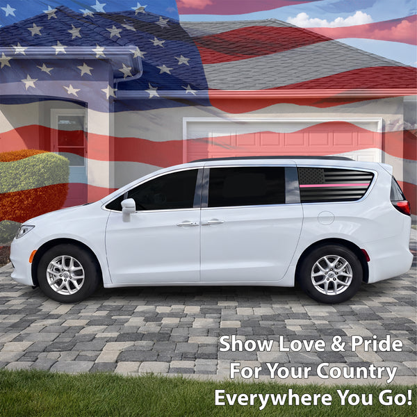 American Flag Quarter Window Decal for Chrysler Pacifica 2017-2026 – Precut Matte Black Vinyl